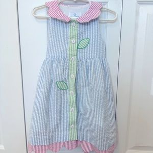 Florence Eiseman Striped Seersucker Dress Scalloped Collar Button Up 3T